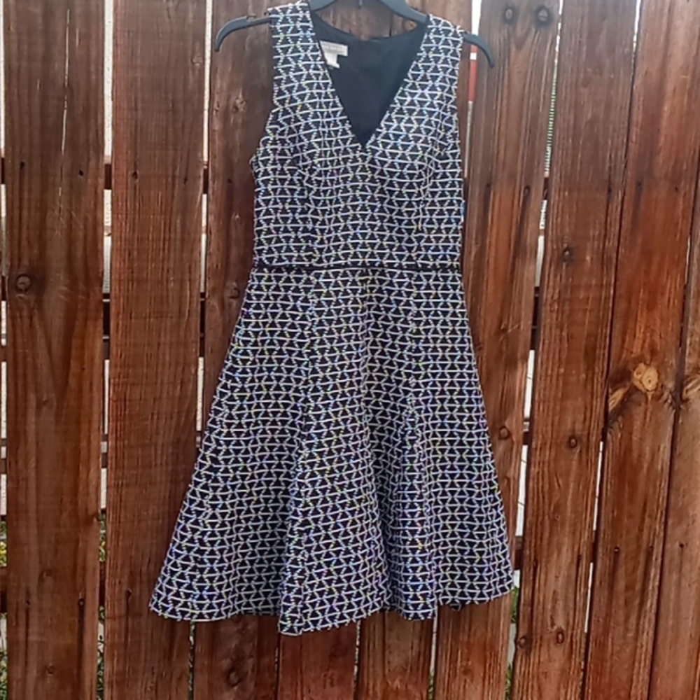 Banana Republic Sleeveless Fit and Flare Dress 2 Black -White Geometric Print